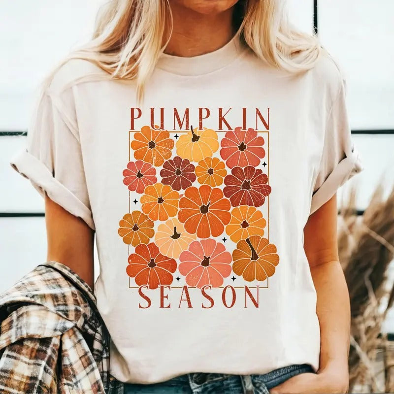 Pumpkin Season T-Shirt, Autumn Shirt, Cute Fall T-Shirt, Halloween Shirts, Spooky Season Shirt Cute Soft Cotton Shirt -...