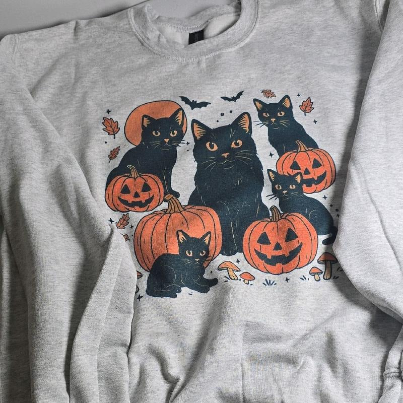 Pumpkins & Cats Spooky Graphic Tee or Sweatshirt Hoodie | GrindPrints.com