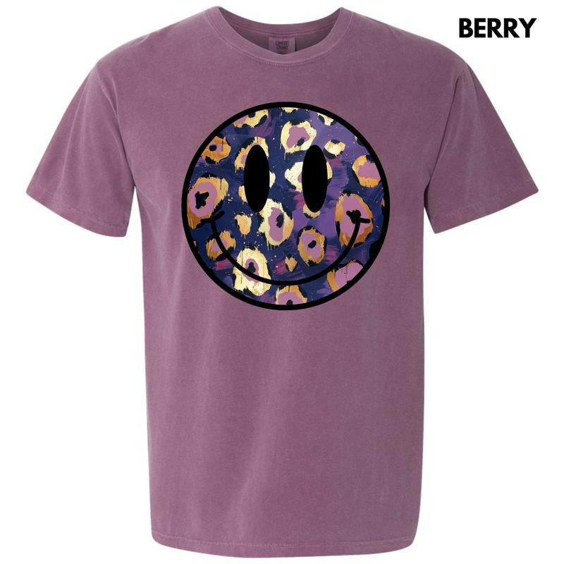 Purple & Gold Cheetah Happy Face Comfort Colors T-Shirt 'NLB' Hoodie, Sweatshirt | GrindPrints.com
