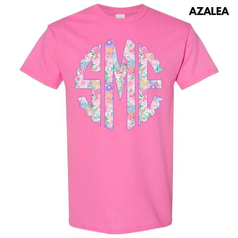 Purple Blossoms Monogram Gildan Short Sleeve T-Shirt 'NLB' Hoodie, Sweatshirt | GrindPrints.com