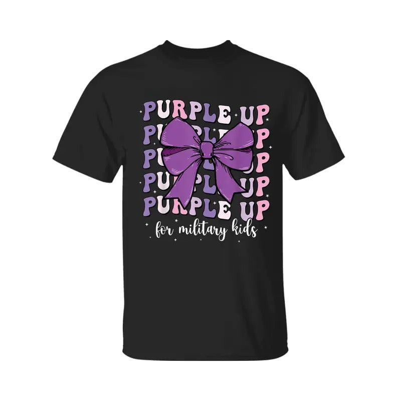 Purple Up For Military Coquette Bow Military T-Shirt,  Fashion Casual Short Sleeve T-shirt for Daily Wear, Ladies Summer...