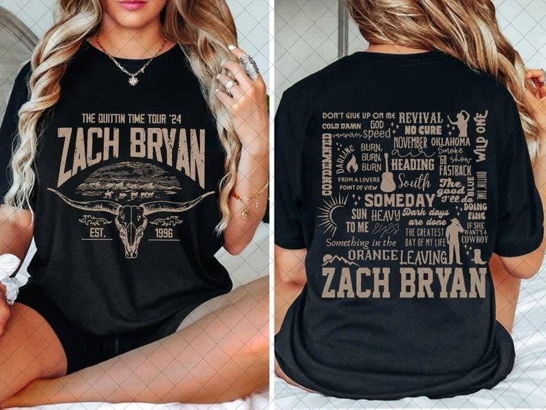 "Quittin' Time Tour Za99ch Bry11an 2024 Tour T-Shirt S-3XL, Country Music, Concert Merch, Unisex Shirt, Trending Gift For...