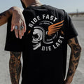 RIDE FAST DIE LAST Crazy Skull with a wings helmet Back Side Print T-shirt -  Sweatshirt