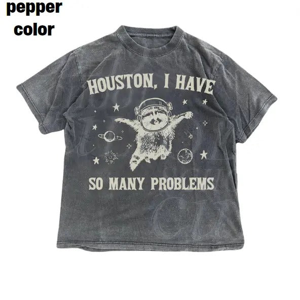 Raccoon In Space Retro 90s Graphic T-Shirt, Funny Galaxy Graphic T-shirt, Problems Gag Moon 90s Shirt, Vintage Animal Gag...