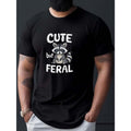 Raccoon Mischief Cute But Feral Graphic Print Men's T-Shirt, Casual Short Sleeve Crew Neck Tee, Lightweight Polyester...