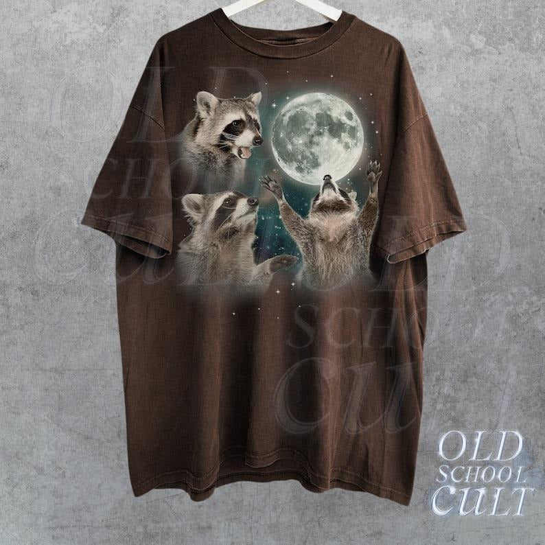 Raccoons Shirt, Three Raccoons Vintage Graphic Shirt, Retro Raccoon Moon Tee, Raccoon Lovers, Funny Raccoon Tee, LS917...