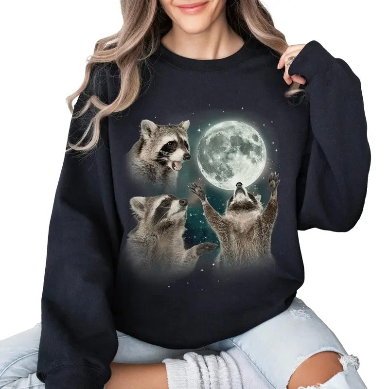 Racoons Howling Moon Shirt Racoon Meme Cute Animals Shirt T-Shirts, Hoodie, Sweatshirt