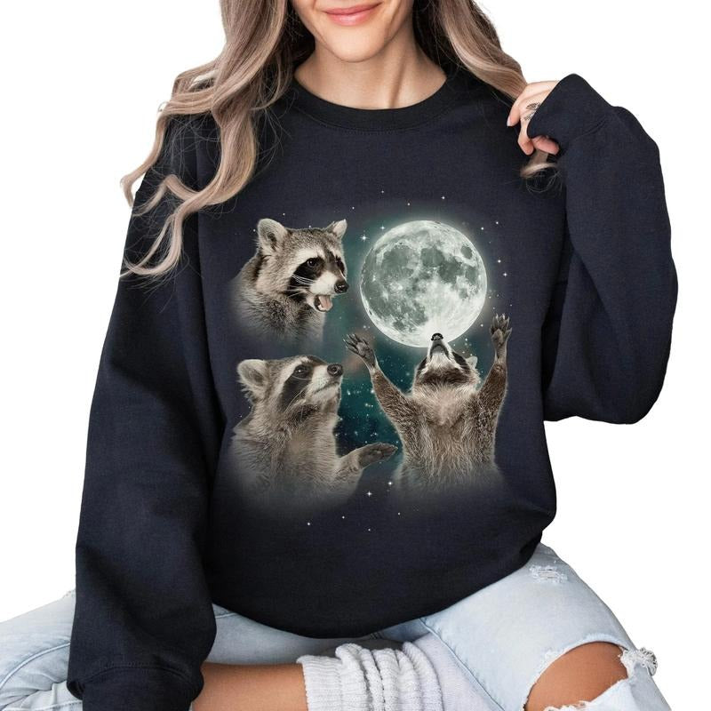 Racoons howling at the Moon Sweatshirt, Racoon meme shirt, Racoon Moon howling Shirt Hoodie | GrindPrints.com