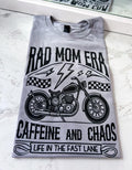 Rad Mom Era Caffeine and Chaos Motorcycle Short Sleeve Graphic Tee Unisex Screen Printed T-Shirt Womenswear Crewneck...