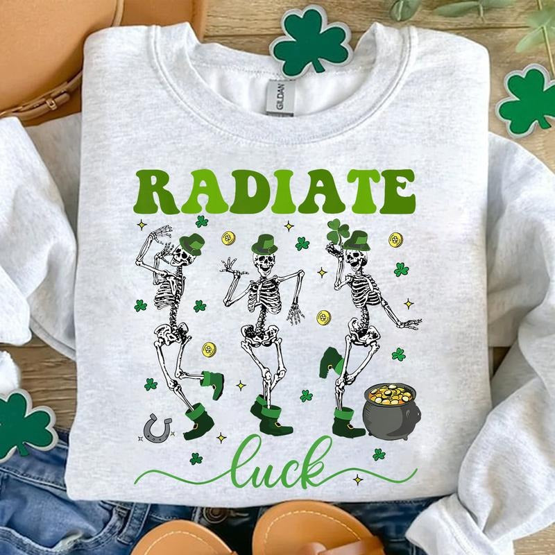 Radiate Luck Skeleton Radiology St Patrick's Day Shirt, Rad Tech Shirt Best Price Hoodie, Sweatshirt | GrindPrints.com