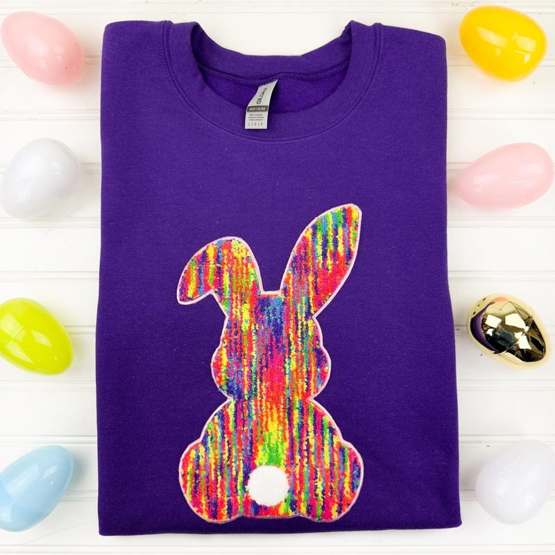 Rainbow Chenille Bunny Patch Sweatshirt -- PURPLE T-Shirts, Hoodie | GrindPrints.com