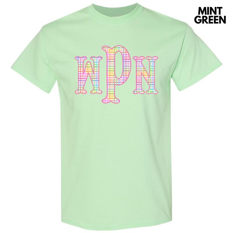 Rainbow Plaid Monogram Gildan Short Sleeve T-Shirt 'NLB' Hoodie, Sweatshirt | GrindPrints.com