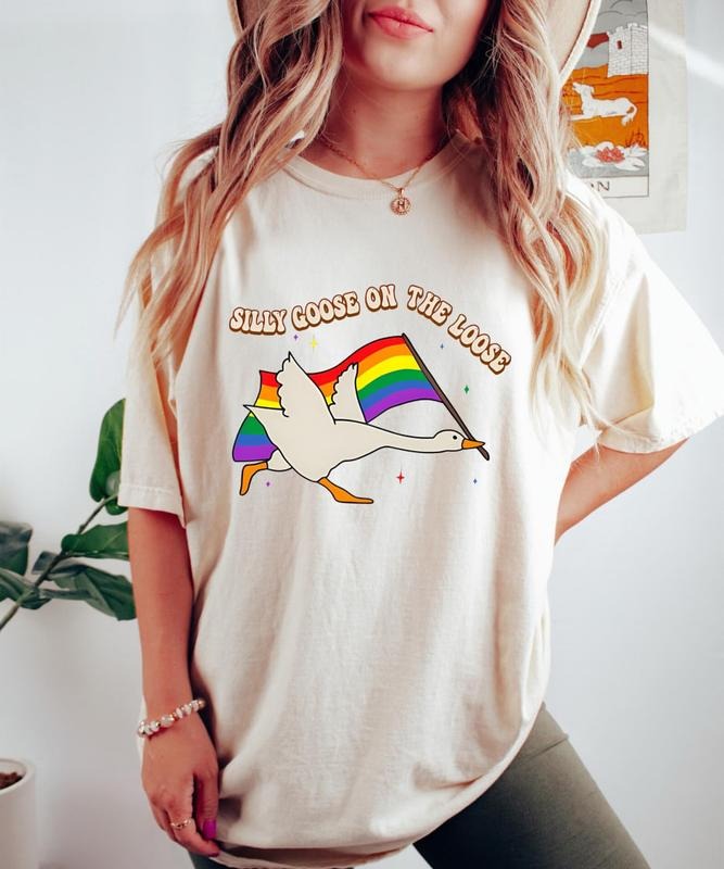 Rainbow Silly Goose T-shirt, LGBTQ Ally Sweatshirt, Pride Month Gift, Human Rights Crewneck, LGBTQ+ Support Tee Hoodie