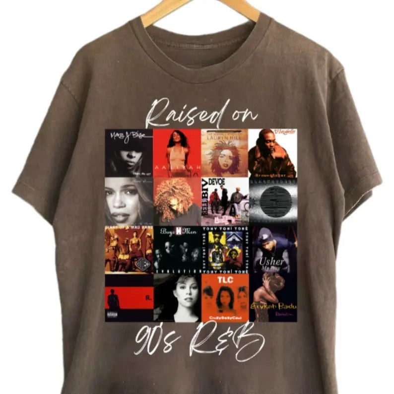 Raised 90s R&B Album Cover 90'S Music Artist Music Lover Shirt Black History Nostalgia Top T-Shirts, Hoodie, Sweatshirt