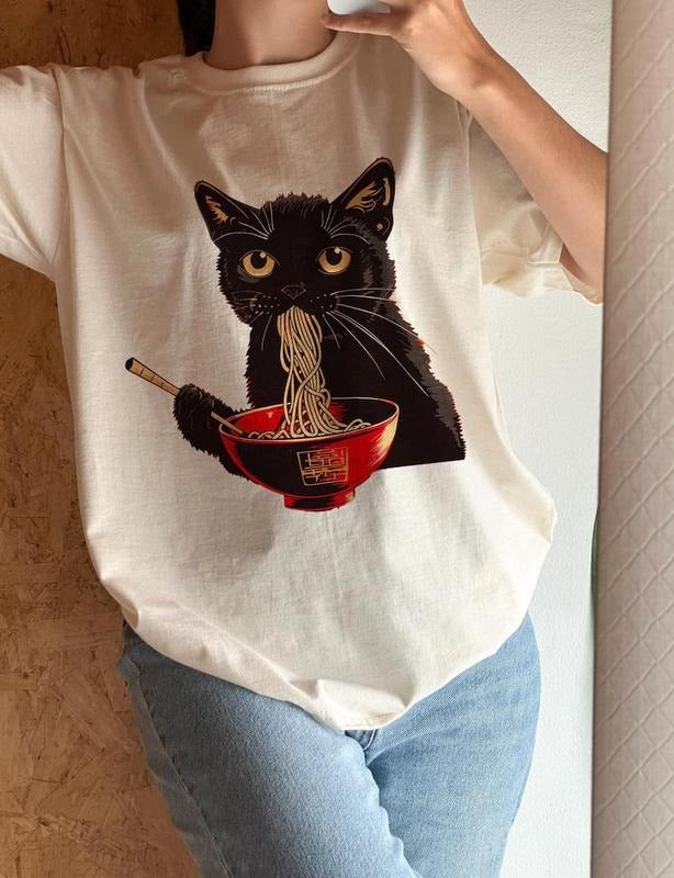 Ramen Cat T-Shirt, Cat Lover Gift, Kawaii Shirt, Anime Cat T-Shirt, Japanese Shirt, Foodies Shirt, Ramen Lover, Kitty...