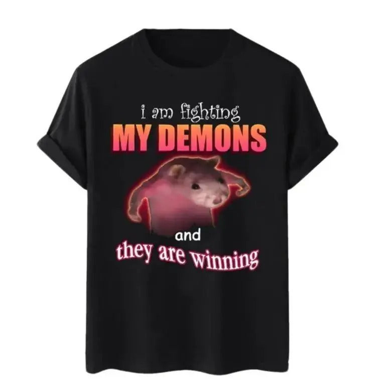 Ratz Pink Meme I Am Fighting My Demons T-Shirt. Funny Tee, Cute Tee, Gift For Women and Man Unisex T-Shirt, Top...