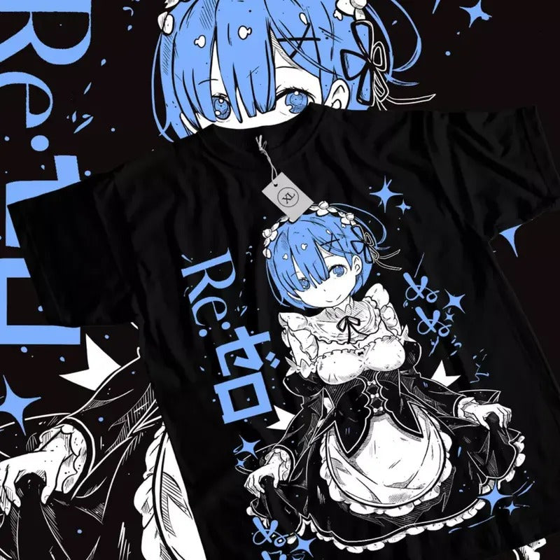 Re Zero Anime T-Shirt & Sweatshirt, Cute Rem Kawaii Waifu Cute Graphic Tee, Anime Manga Lover Gifts Hoodie | GrindPrints.com