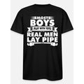 Real Person Laying Pipe Print, Men's Pure Cotton Round Neck Short Sleeve Tee, Comfortable Breathable Fabric And Fashion...