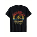 Record Player Print Men's Cotton T-shirt, Graphic Tee Men's Outdoor Clothes, Men's Back To School Clothing, Casual Short...