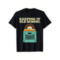 [Record Player Print Tee] Graphic Record Player Print Cotton T-shirt - Men's Casual Short Sleeve Crew Neck Tee