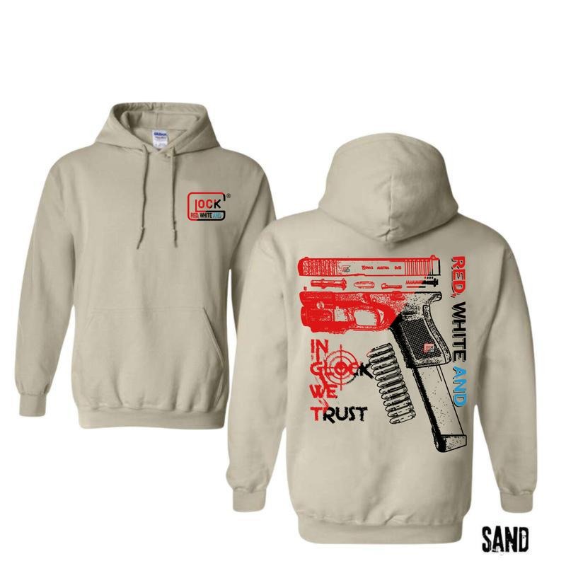 Red And White In GLock We Trust Hoodie, T-shirt, Menswear And Women  Pullover Classic Unisex Sweatshirt | GrindPrints.com