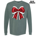 Red FAKE Glitter & Fur Bow Long Sleeve Comfort Colors T-Shirt 'NLB' Hoodie, Sweatshirt | GrindPrints.com