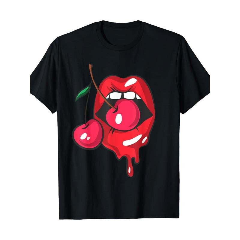 Red Lips Cherry Sexy Chic Retro 100% Cotton Made USA T-Shirts, Hoodie, Sweatshirt