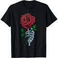 Red Rose Flower T-Shirt  Made in USA Men's Graphic T-Shirt with Skeleton Hand Hoodie, Sweatshirt | GrindPrints.com