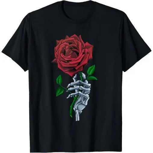 Red Rose Flower T-Shirt  Made in USA Men's Graphic T-Shirt with Skeleton Hand Hoodie, Sweatshirt | GrindPrints.com