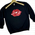 Red Sequin Lips Patch Sweatshirt -- BLACK T-Shirts, Hoodie | GrindPrints.com