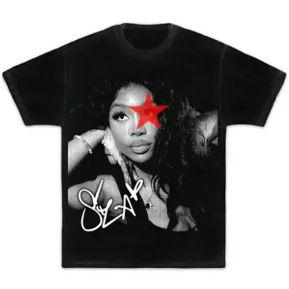 Red Star BW Sza Graphic Tee, Rap Hip Hop Shirt Classic Cotton Hoodie, Sweatshirt | GrindPrints.com