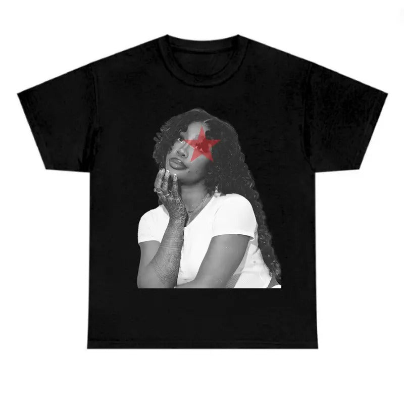 Red Star BW Sza T-Shirt Fan Tee - Men's Classic Cotton T-Shirt Hoodie, Sweatshirt | GrindPrints.com