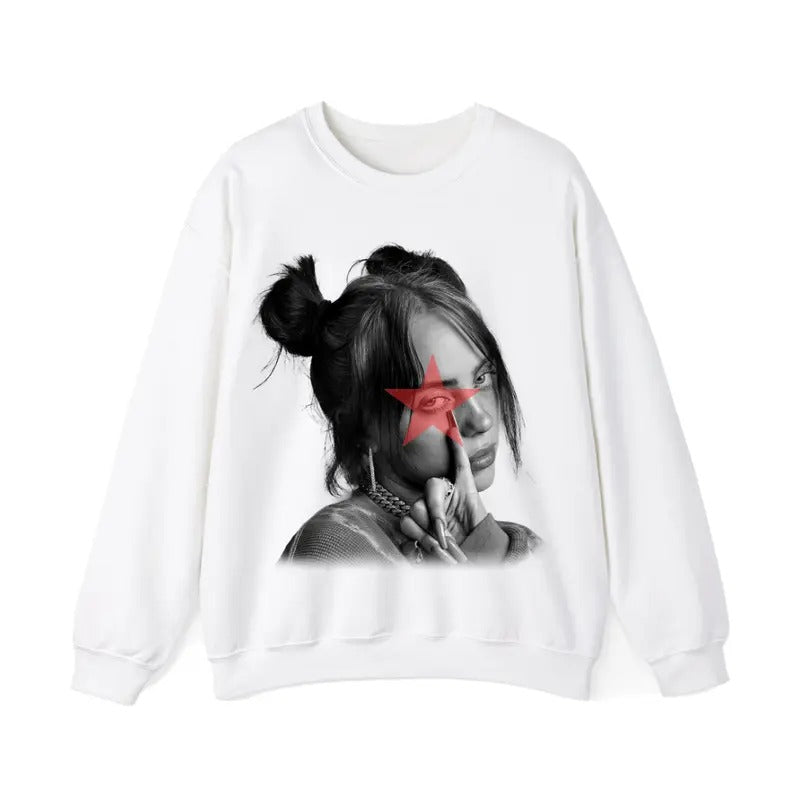 Red Star Billieee Eilishhh Sweatshirt, Graphic Sweater T-Shirts, Hoodie | GrindPrints.com