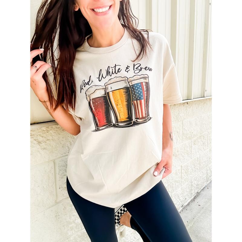 Red White & Brew Graphic Top T-Shirts, Hoodie, Sweatshirt | GrindPrints.com