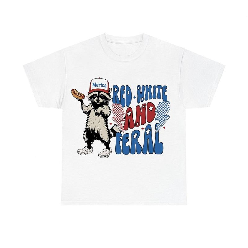 Red White And Feral  Funny Raccoon Shirt, Trendy 4th Of July Tee Hoodie, Sweatshirt | GrindPrints.com
