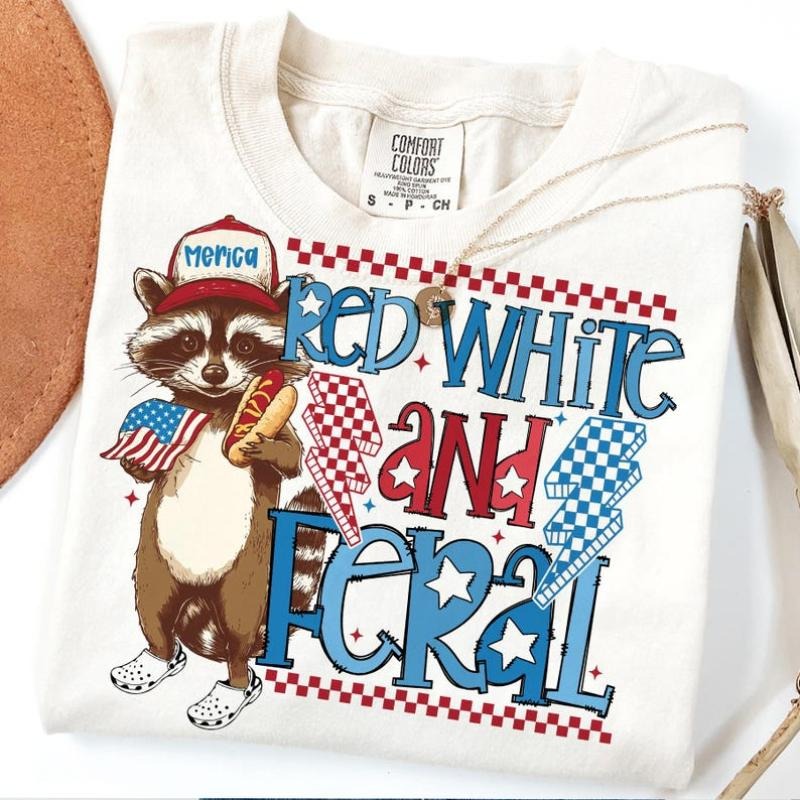 Red White And Feral Shirt, Funny Raccoon Shirt , Funny USA Tee, Trendy 4th Of July , Merica , Feral PNG, Raccoon , Usa...