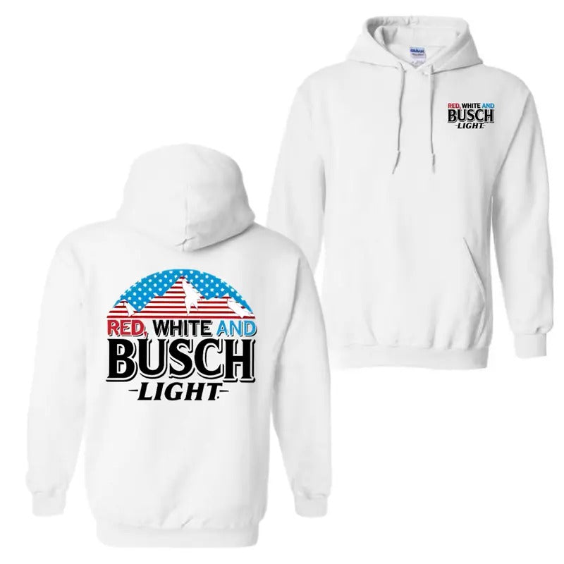 Red, White And Busch Light Hoodie Sweatshirt T-Shirt - 2 Sided Hoodie - Busch Light Shirt For Men And Women | GrindPrints.com
