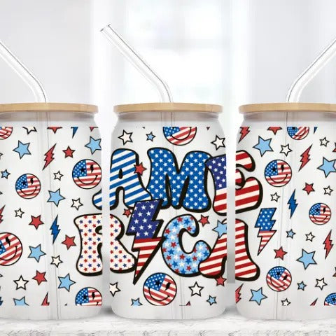 Red, White and America | 16 oz Frosted Glass Tumbler T-Shirts, Hoodie, Sweatshirt | GrindPrints.com