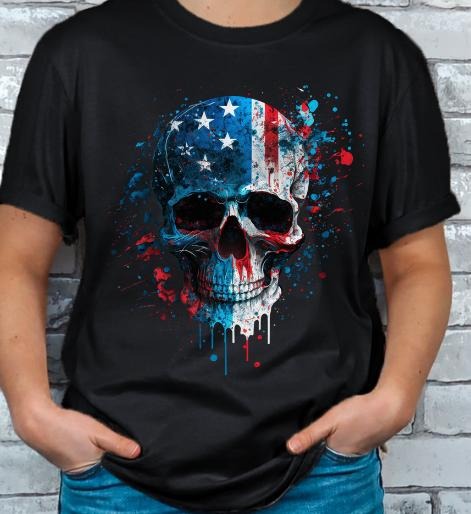 Red, White and Blue American Flag Skull T-shirt graphic tee Menswear Top Hoodie, Sweatshirt | GrindPrints.com