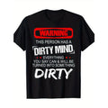 [Refreshing Graphic Print T-Shirt] Super Soft, Refreshing Graphic Print Men's Fashion T-Shirt - WARNING DIRTY MIND Letter...