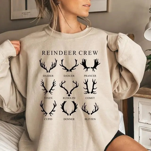 Reindeer Crew Sweatshirt, Christmas Reindeer Shirt, Winter Xmas Gift, Merry Christmas Holiday Tee Hoodie | GrindPrints.com
