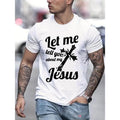 Religious Graphic Tee - Jesus Letter Printed, Casual Style, Slightly Elastic, Round Neck, Breathable, Comfortable, Summer...