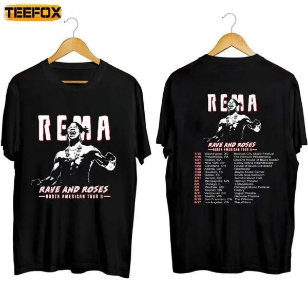 Rema North American Rave And Rose Tour 2023 Concert Short-Sleeve T-Shirt Hoodie, Sweatshirt | GrindPrints.com
