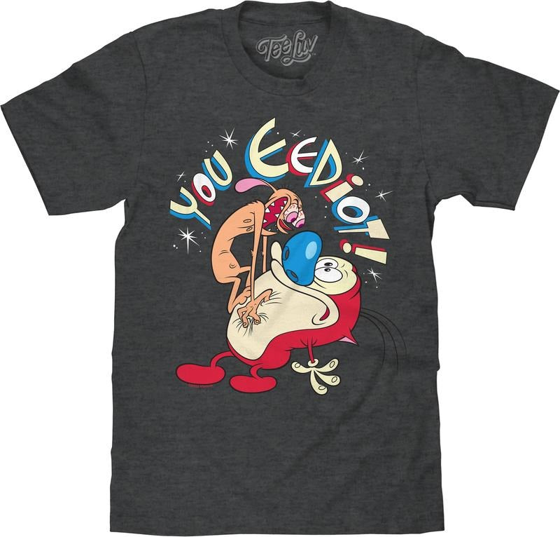 Ren and Stimpy You Eediot T-Shirt - Charcoal Gray Heather Hoodie, Sweatshirt | GrindPrints.com