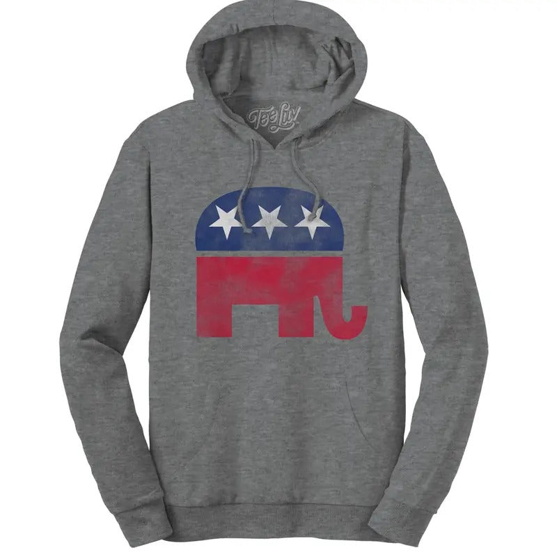 Republican Elephant Hooded Sweatshirt - Oxford Gray T-Shirts, Hoodie | GrindPrints.com