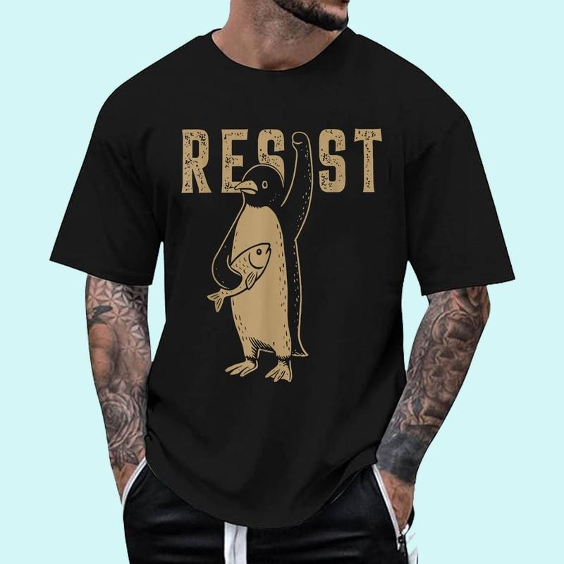 Resist Penguin Activism Graphic Design T-Shirt | Tee For Men and Women, Unisex Cotton Hoodie, Sweatshirt | GrindPrints.com