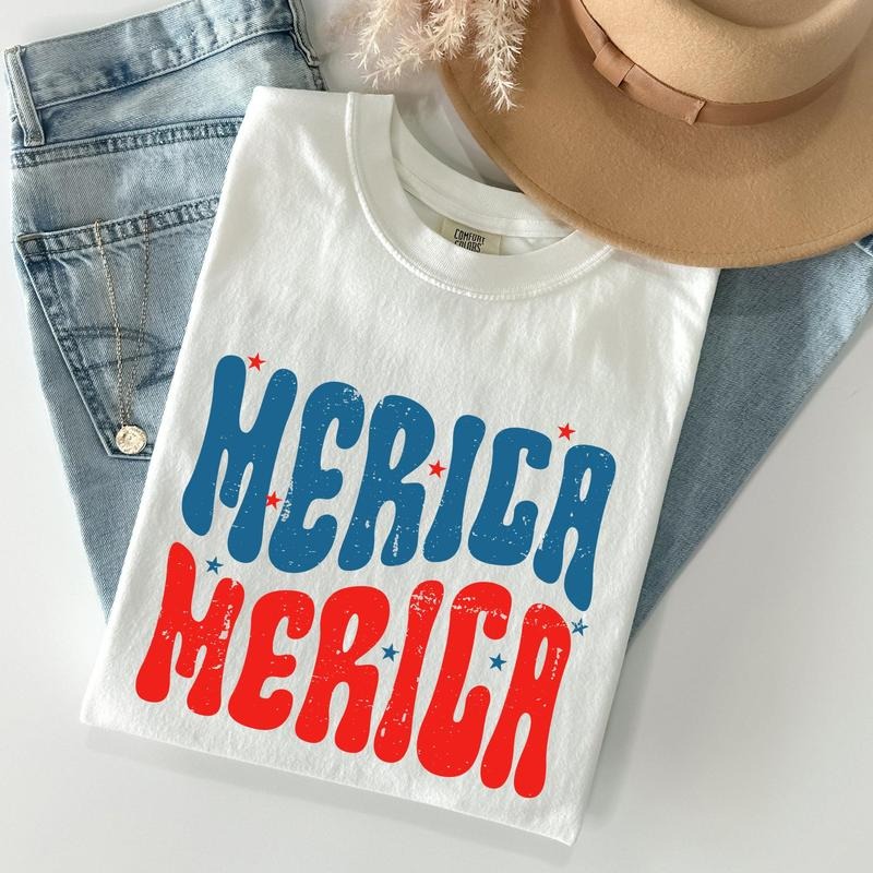 Retro 'Merica, America, Red White Blue, Patriotic, Tshirt, Women's Crew Neck, Crewneck Hoodie, Sweatshirt | GrindPrints.com