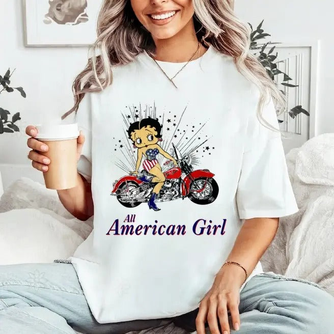 Retro All American Girl Shirt Betty Boop Shirt Betty Boop Betty Boop Shirt T-Shirts, Hoodie, Sweatshirt