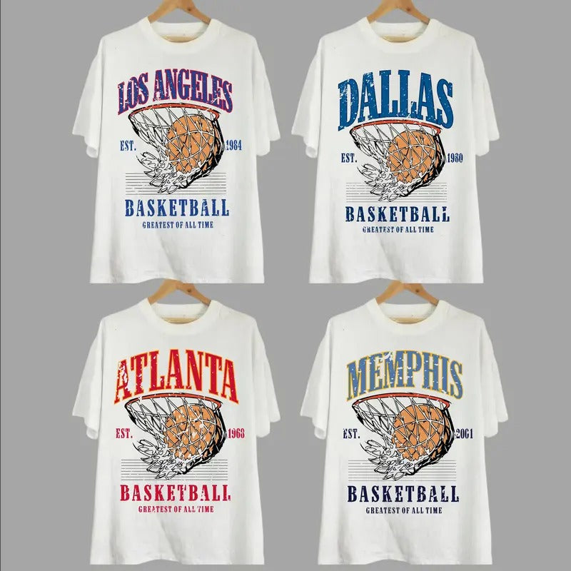 Retro All Teams Basketball Graphic White Shirt, Hometown Basketball Shirt, Basketball Vintage Teams Shirt, Gift For Fans...