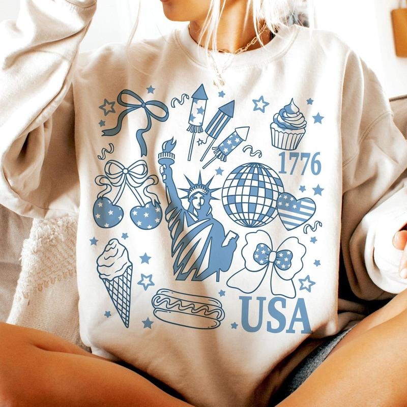 Retro America Coquette t shirt, Preppy 4th of July sweatshirt, Girly Memorial Day hoodie, Vintage USA, Independence Day,...